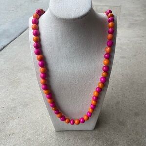 Neon Pink and Orange Electric Tennis Pink Wood Round Long Necklace